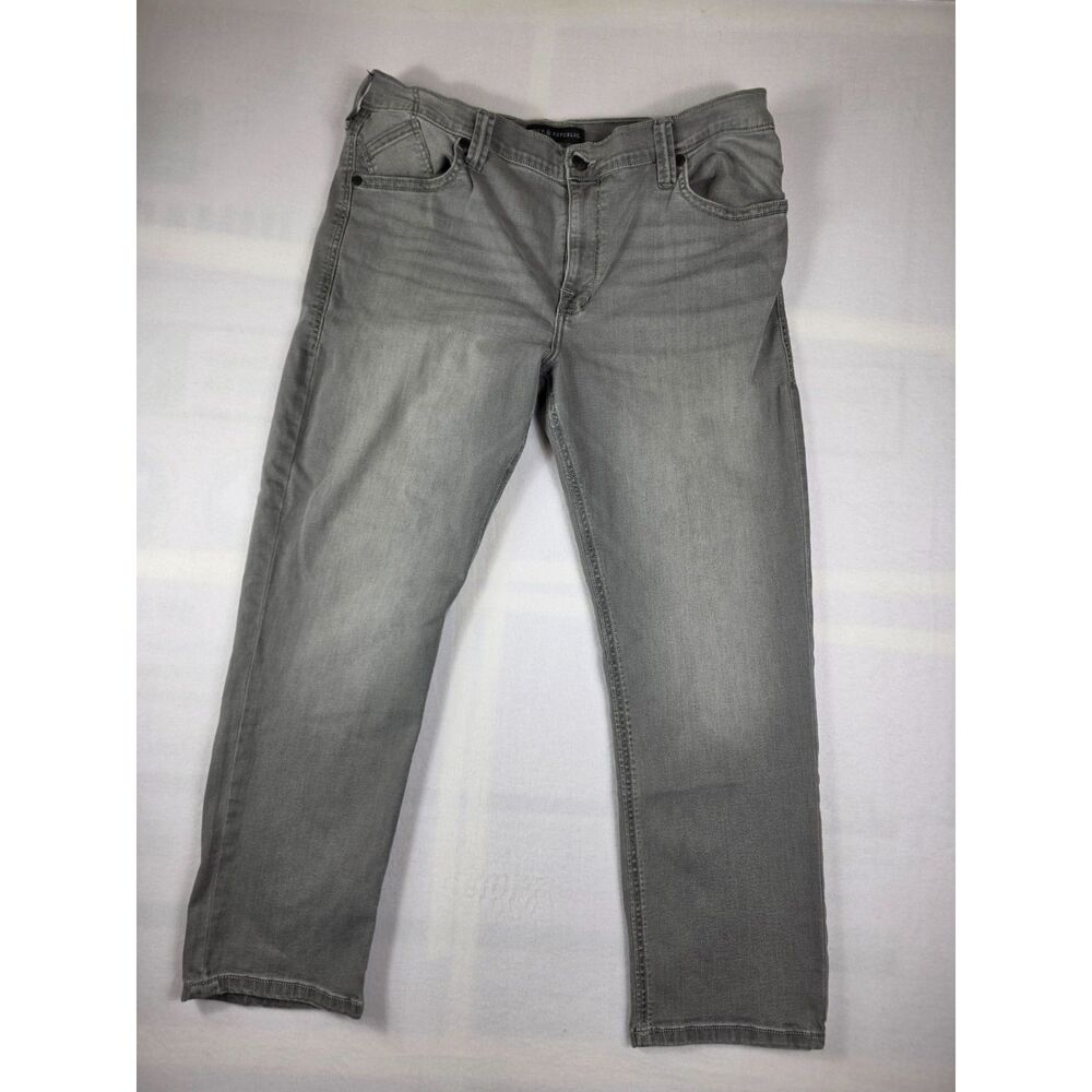 Rock & Republic Men Jeans 42x30 Gray Straight Leg Denim Comfort Stretch Charcoal